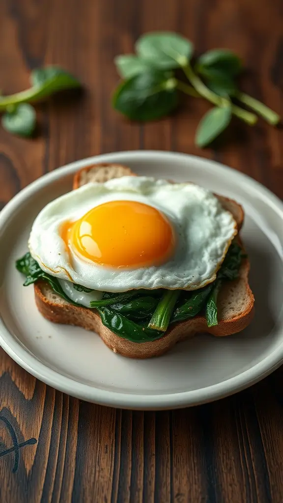 A delicious egg and spinach breakfast sandwich on a plate