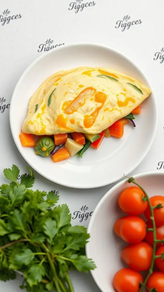A delicious egg white omelette filled with assorted vegetables