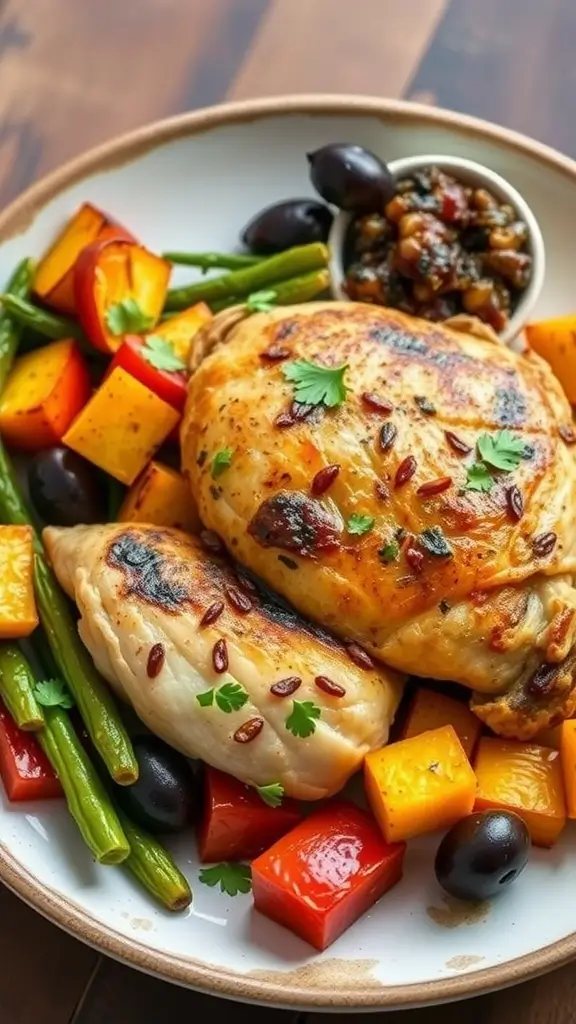 French Chicken Provencal served with olives and cherry tomatoes
