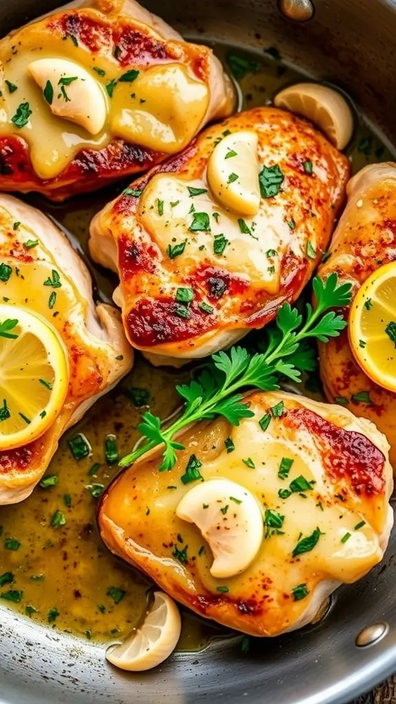 Delicious garlic butter chicken thighs in a skillet