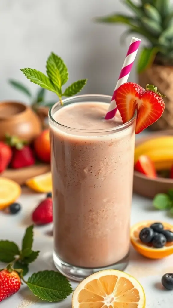 A vibrant Greek yogurt parfait layered with granola and fresh fruits.