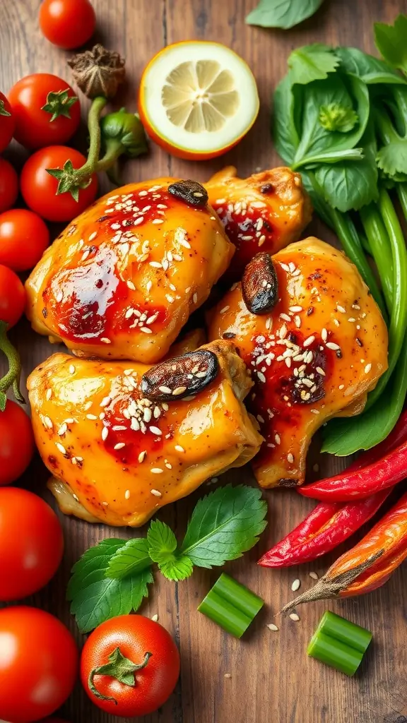 Delicious honey garlic chicken thighs garnished with sesame seeds