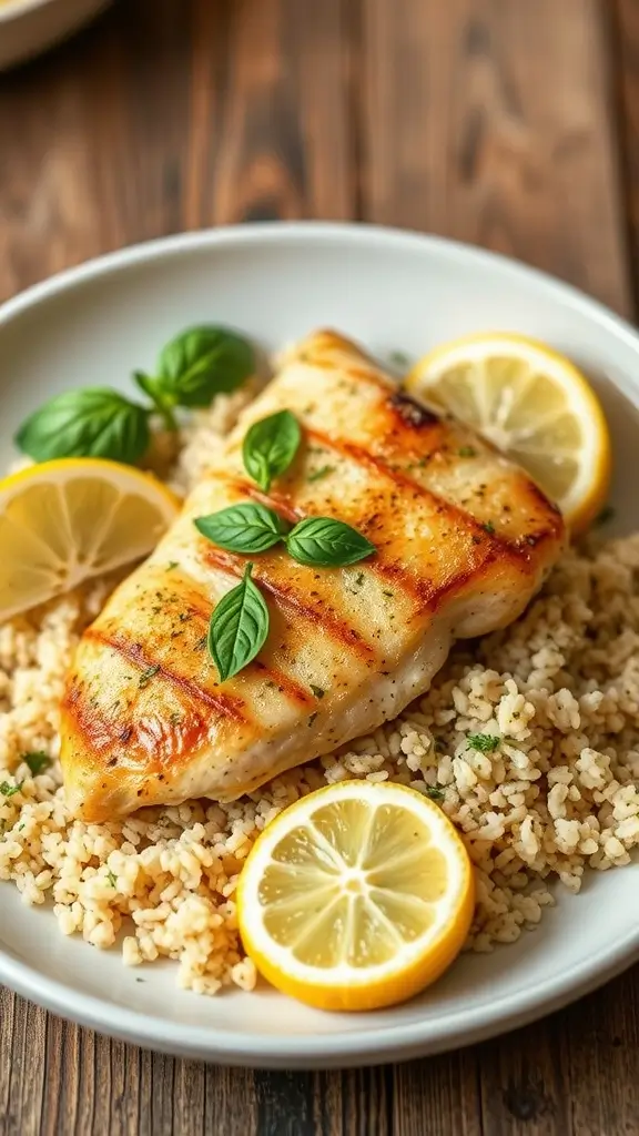 Lemon Basil Chicken Breast served with Quinoa