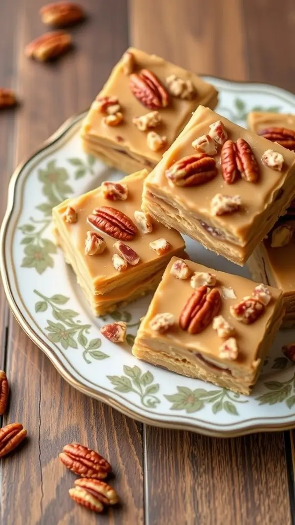 Maple Pecan Peanut Butter Treats on a decorative plate - 13 Easy Peanut Butter Energy Ball Recipes for a Healthy Snack