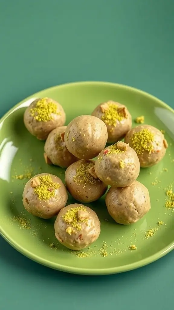 Plate of Matcha Peanut Butter Energy Bites