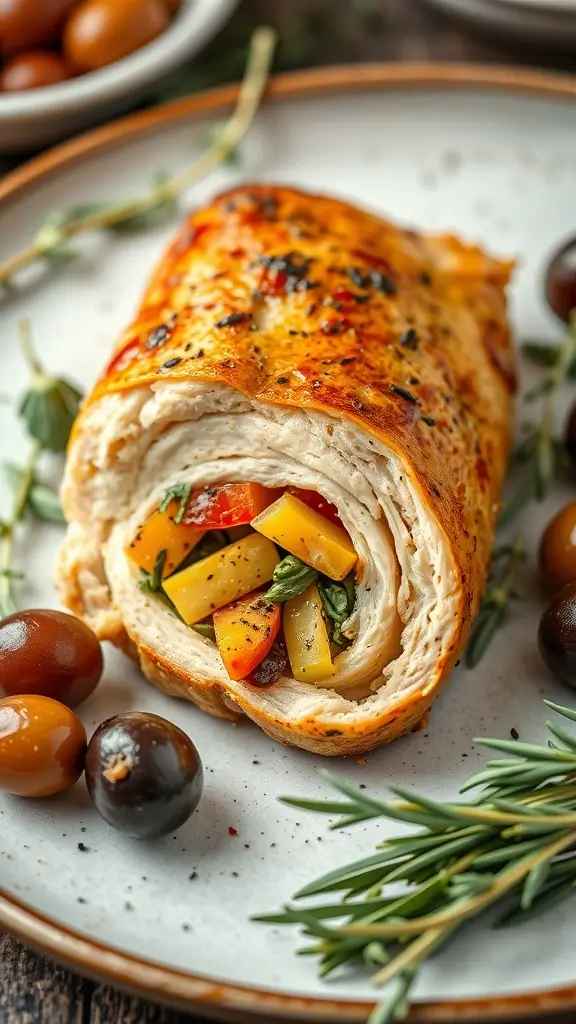 Mediterranean stuffed chicken breast with vegetables