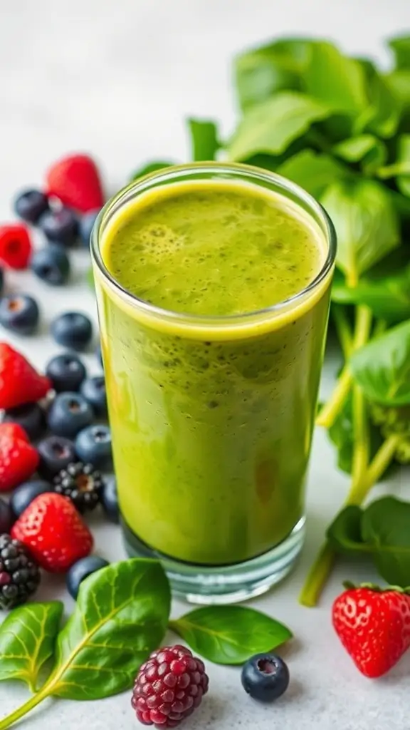 A refreshing green smoothie made with spinach and mixed berries