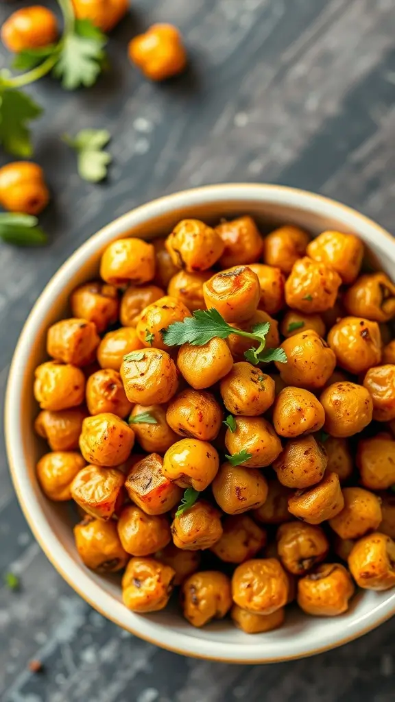 Bowl of roasted chickpeas seasoned with spices