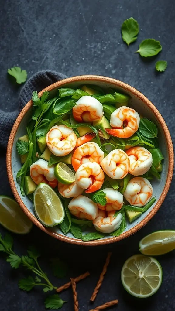 A delicious shrimp avocado salad with lime and cilantro
