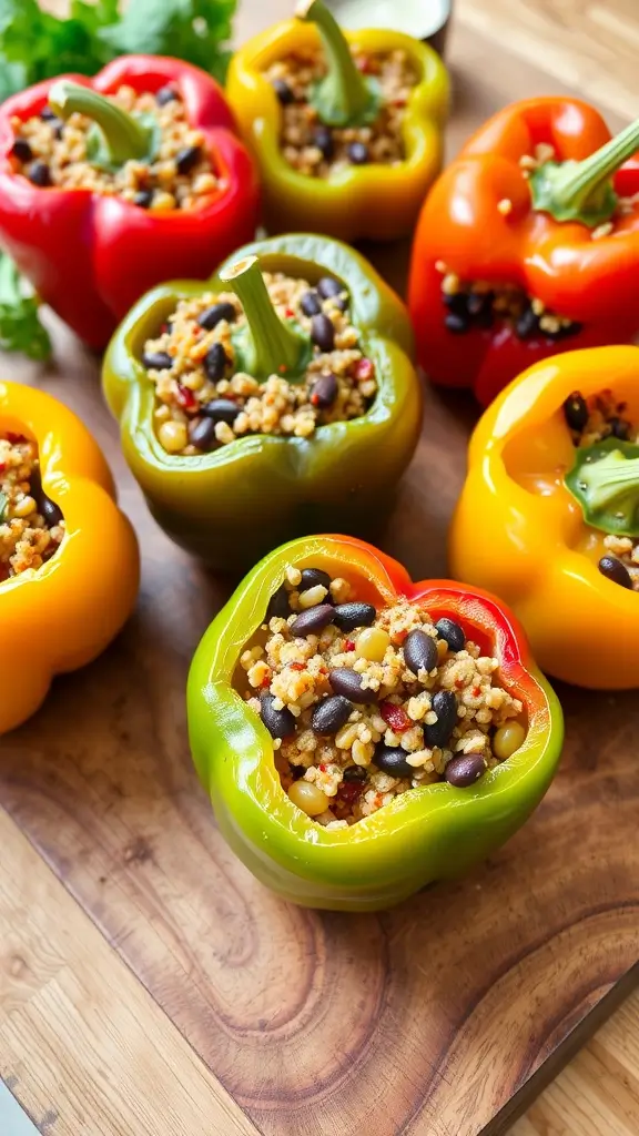 Colorful stuffed bell peppers filled with quinoa and black beans