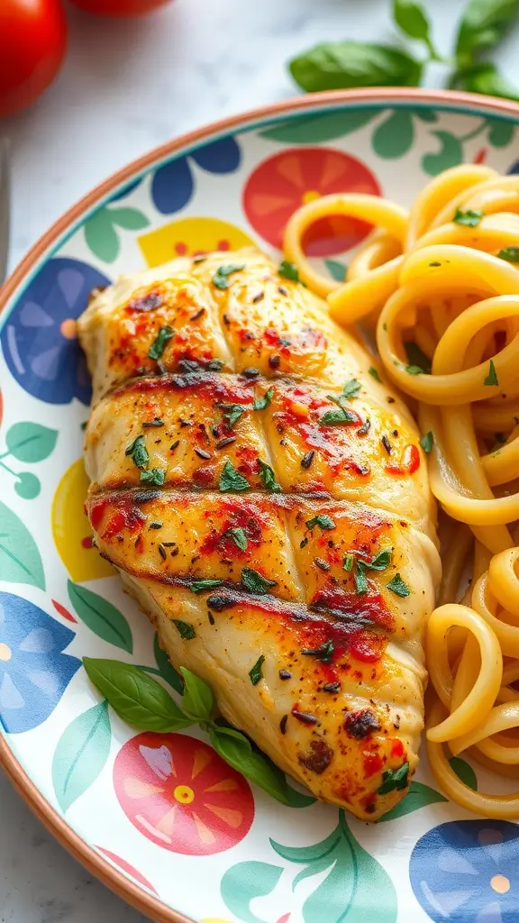 Zesty Italian Chicken Breast served with pasta