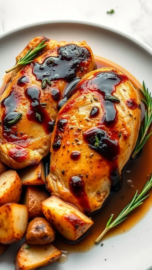 Balsamic Glazed Chicken Breasts served with roasted potatoes
