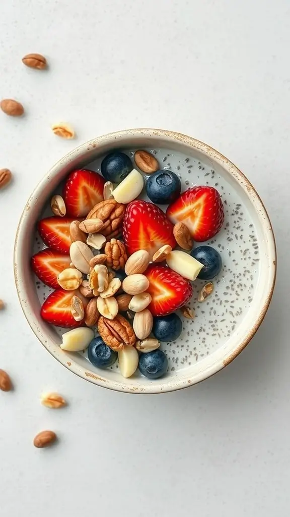 Chia seed pudding with fresh fruits and nuts