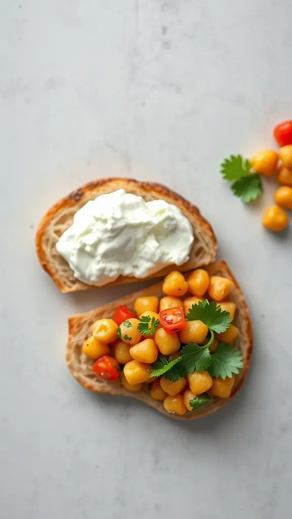 Chickpea Salad Cottage Cheese Toast with fresh ingredients