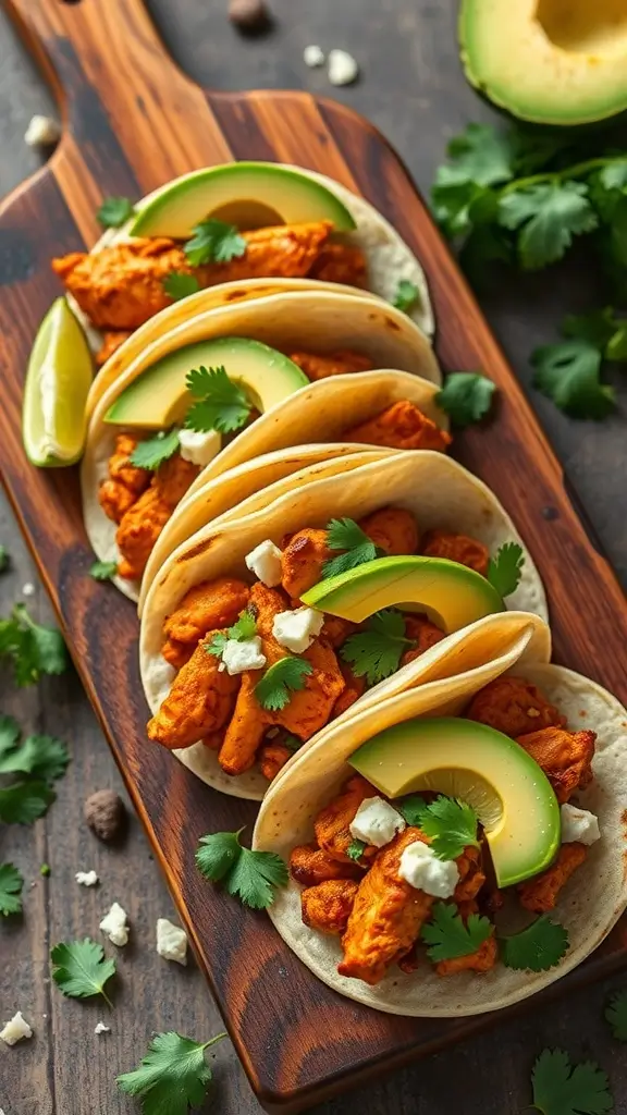 Chili lime chicken tacos with avocado and cilantro