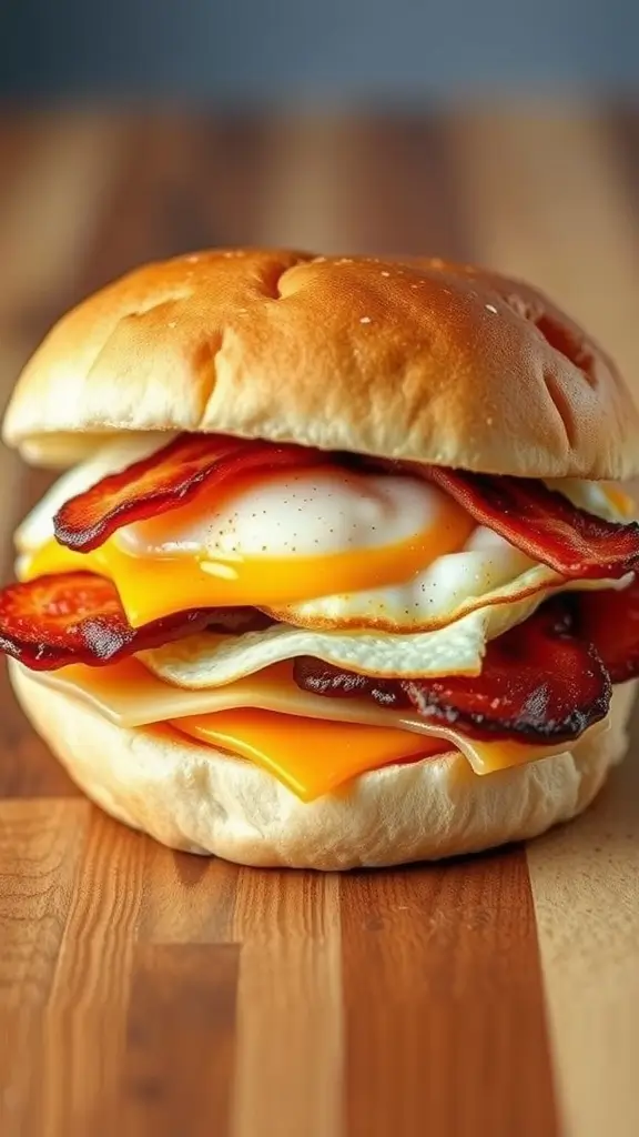 A delicious breakfast sandwich featuring egg and cheese on toasted whole grain bread.