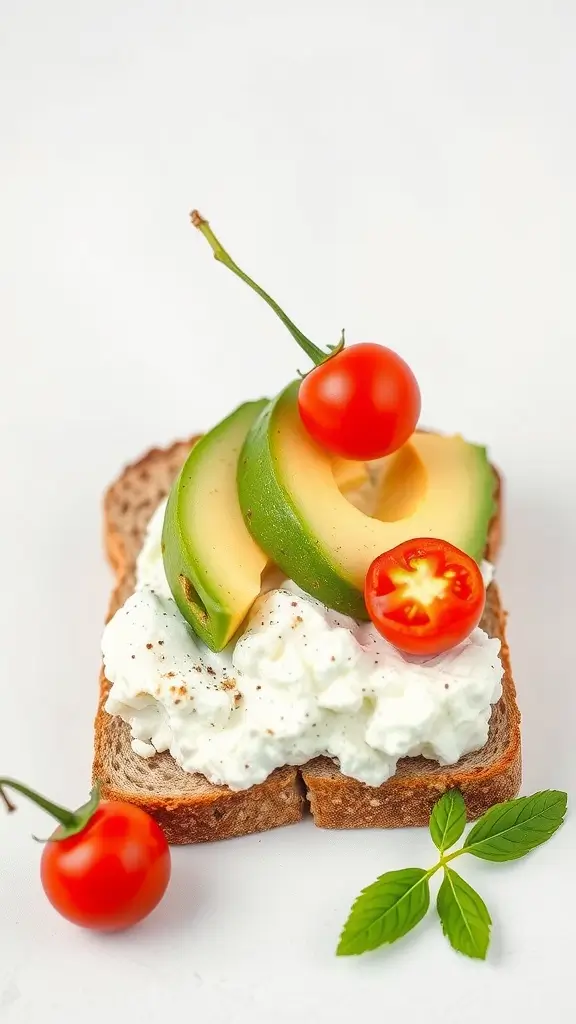 Cottage cheese and avocado toast topped with cherry tomatoes on whole grain bread - 20 Best Low-Carb Cottage Cheese Recipes