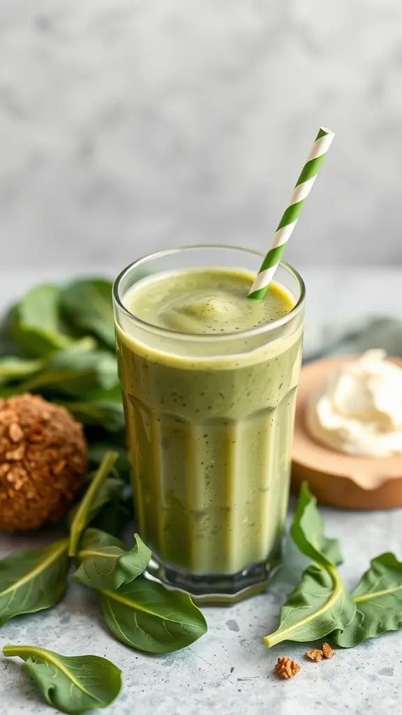 A refreshing green smoothie made with cottage cheese and spinach.