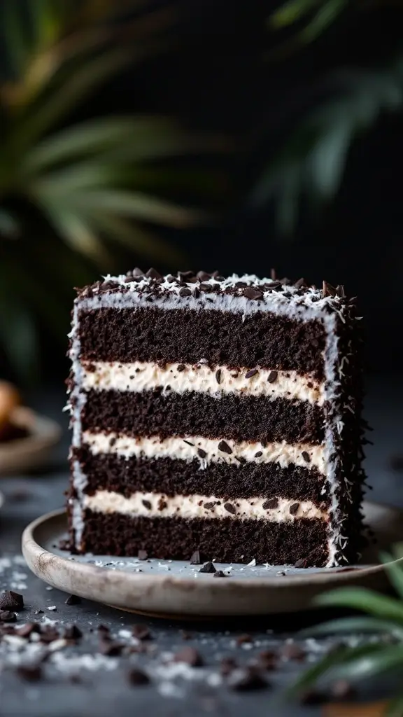 Ebony Coconut Cake with layers and coconut frosting