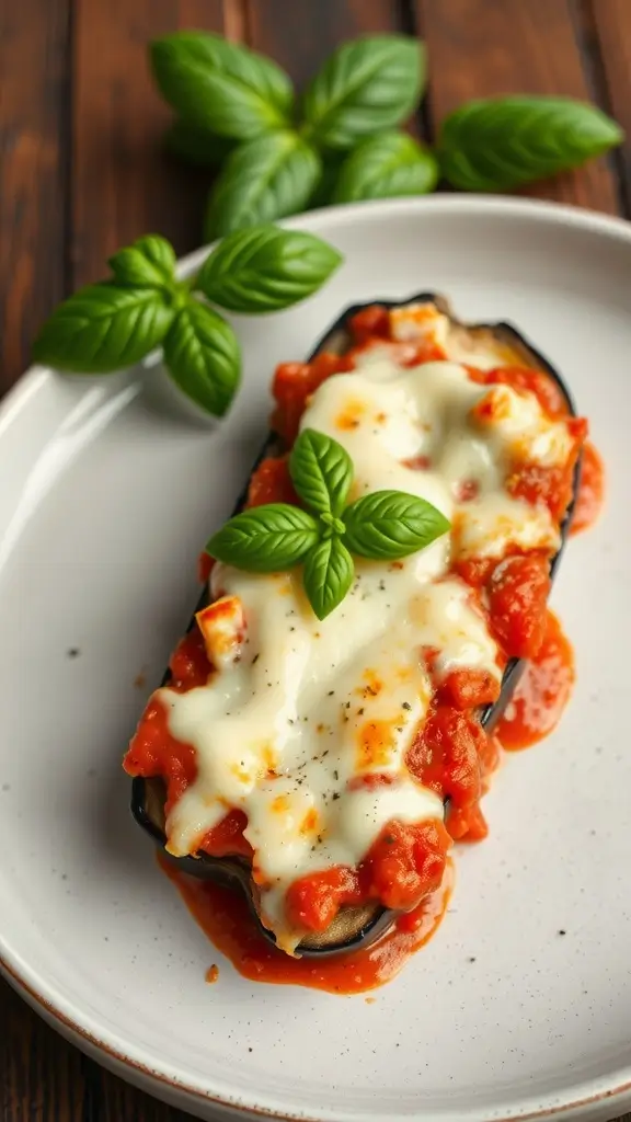 Eggplant Parmesan Bake with layers of eggplant, tomato sauce, and melted cheese.