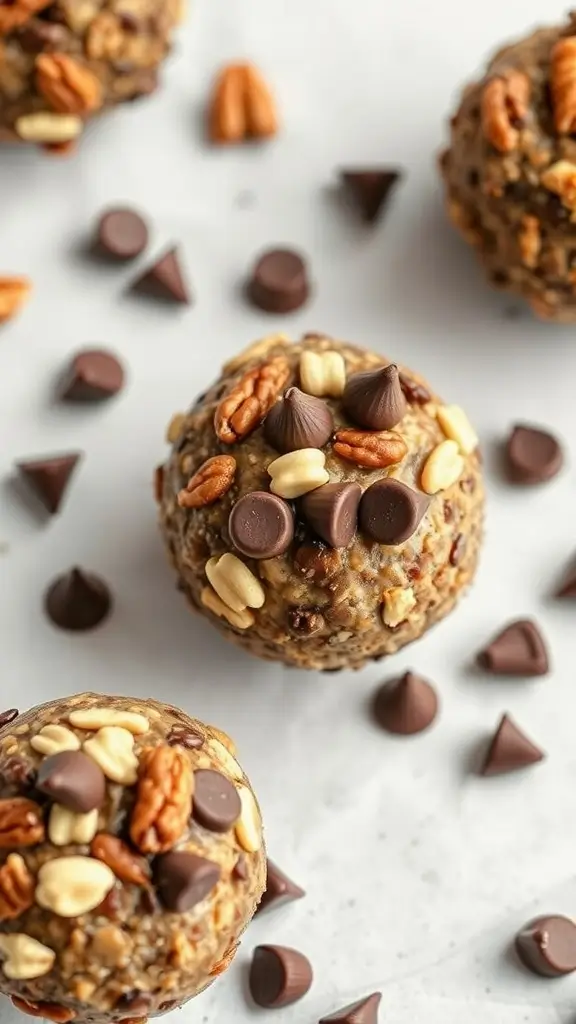Nutty chocolate chip energy balls with nuts and chocolate chips