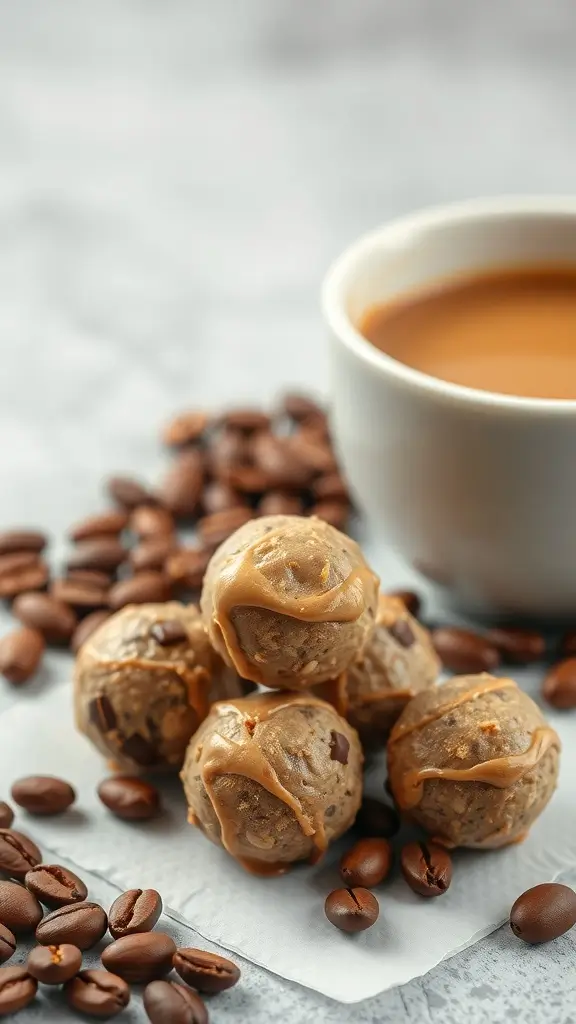 Peanut Butter Coffee Energy Balls with coffee