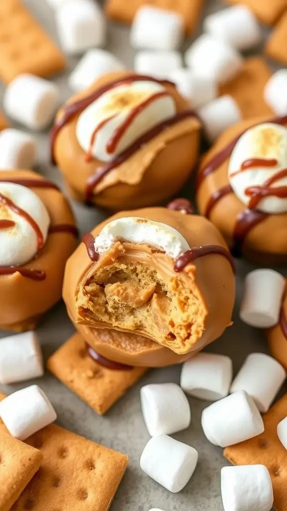 S'mores Peanut Butter Bites made with peanut butter, chocolate, marshmallows, and graham crackers.