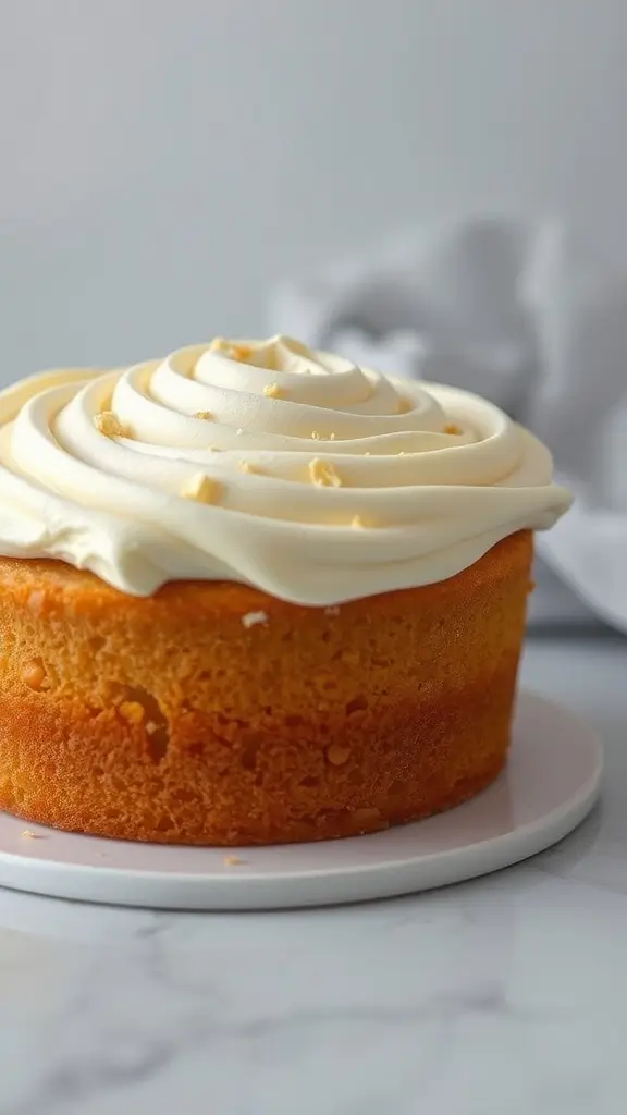 A beautifully frosted vanilla bean buttercream cake
