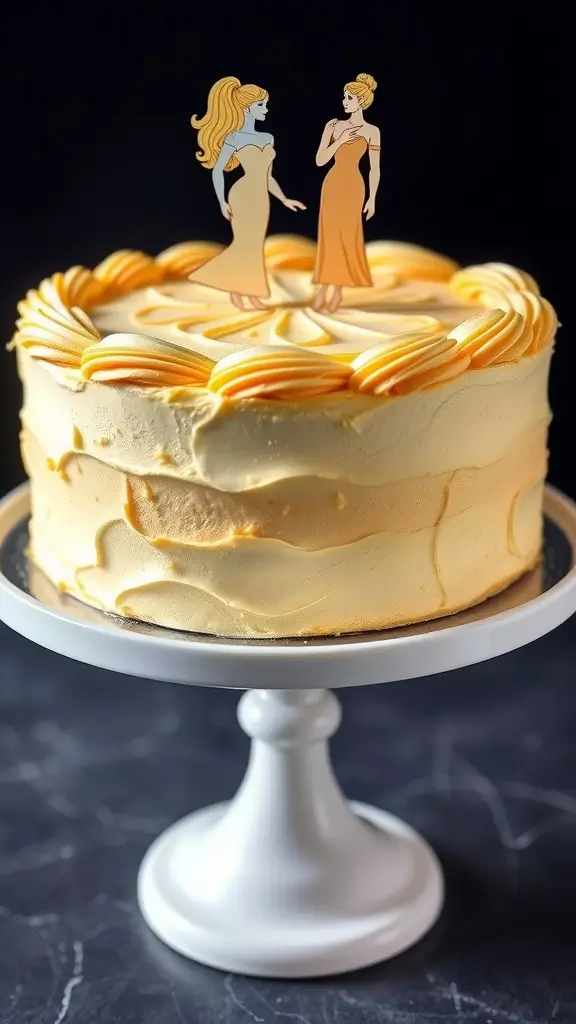 A beautifully decorated vanilla cake with golden accents