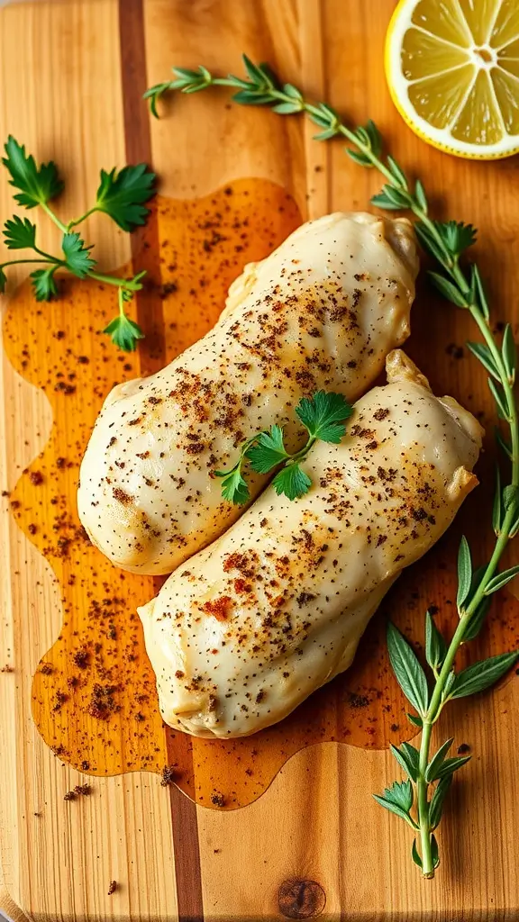 Zesty Lemon Pepper Chicken on a wooden cutting board