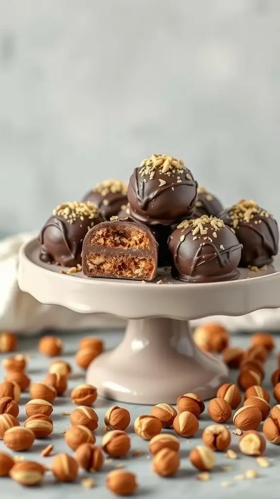 Delicious chocolate hazelnut fat bombs with a sprinkle of hazelnuts on top.