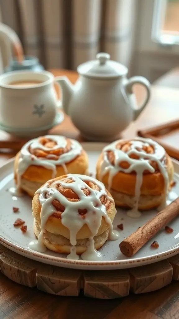 Cinnamon Roll Fat Bombs arranged on a plate with a cinnamon stick.
