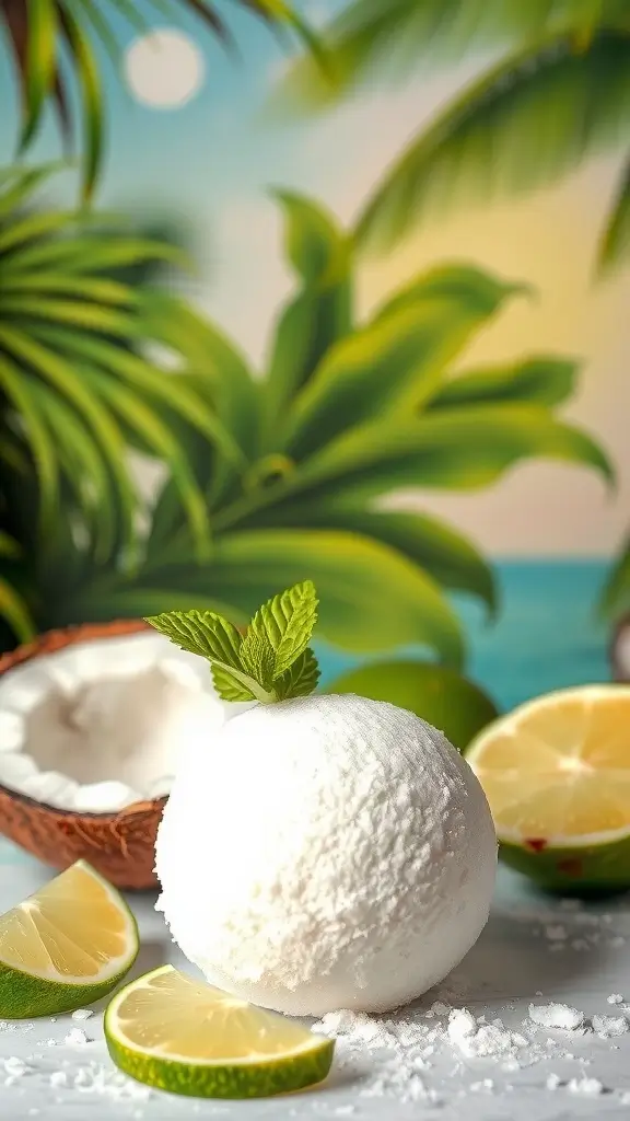 Coconut Lime Fat Bombs with lime slices and mint leaves