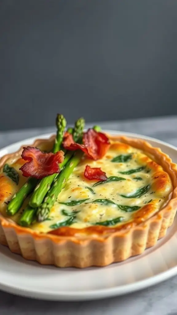 Crustless quiche with asparagus and bacon served on a plate