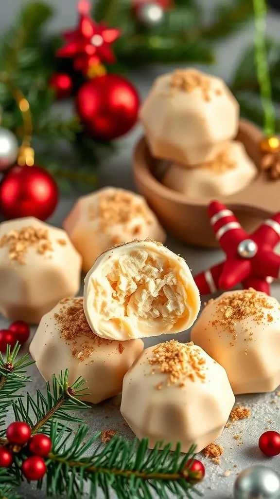 Deliciously arranged Eggnog Fat Bombs with a festive touch, perfect for holiday snacking.