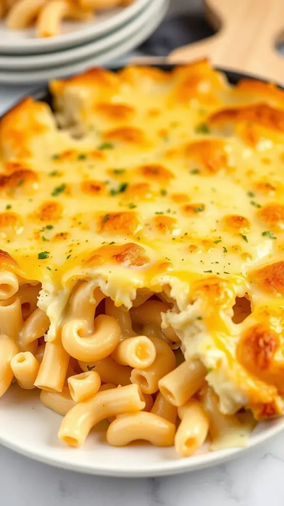 Keto Mac and Cheese Casserole in a baking dish