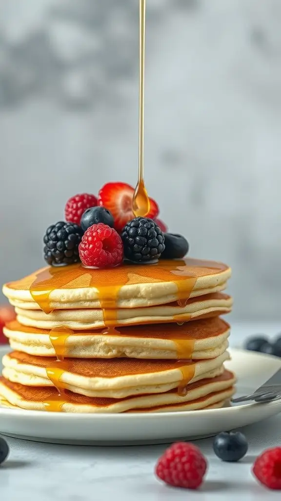 Delicious Keto Pancakes served with fresh berries and syrup.