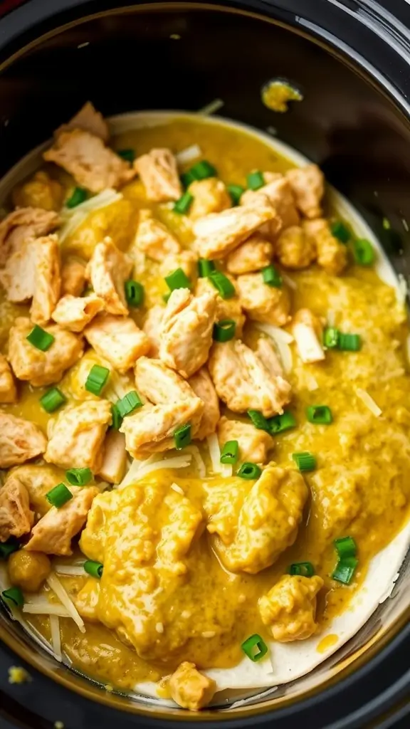 Salsa Verde Chicken Enchiladas in a crockpot.