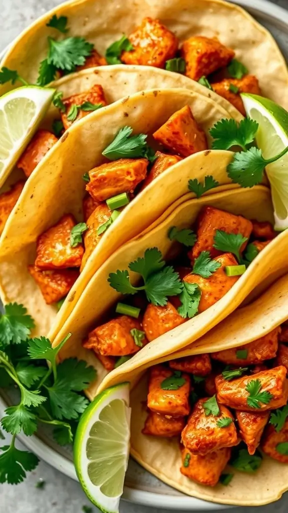 Spicy Chipotle Chicken Tacos with lime and cilantro