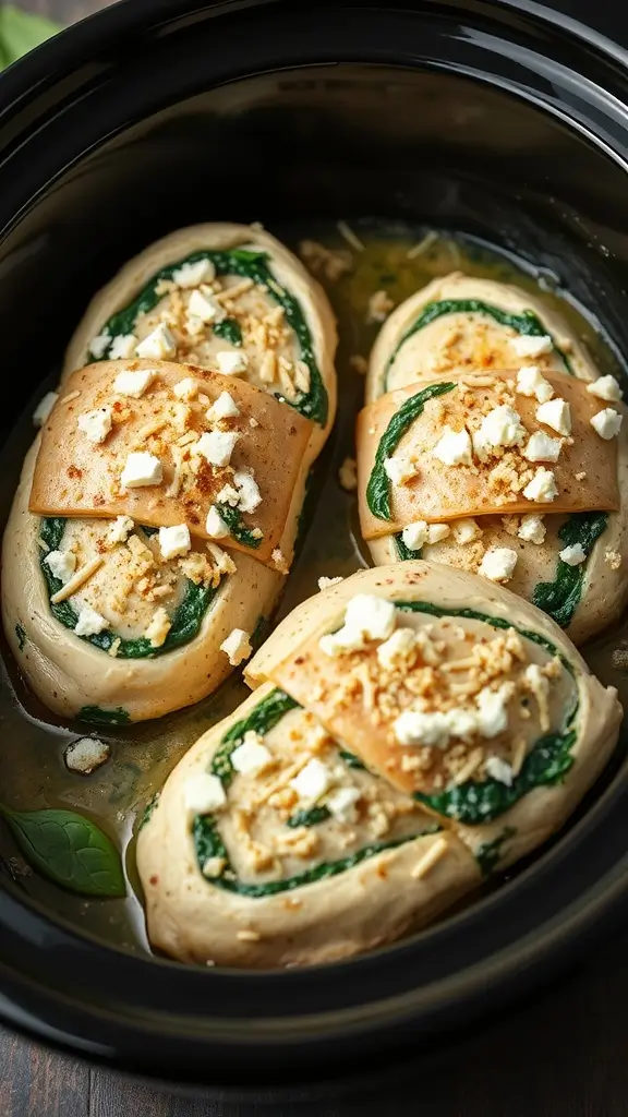 Crockpot with Spinach and Feta Stuffed Chicken Breasts