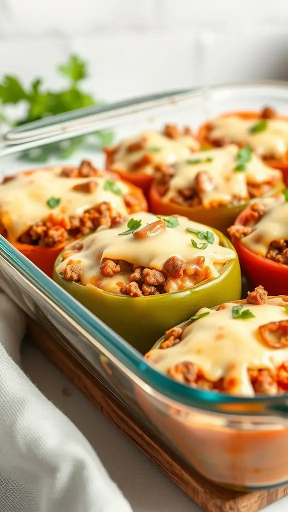 Stuffed bell pepper casserole with ground meat and cheese