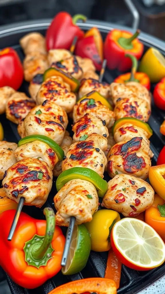 Delicious grilled tequila-lime chicken skewers with vibrant bell peppers