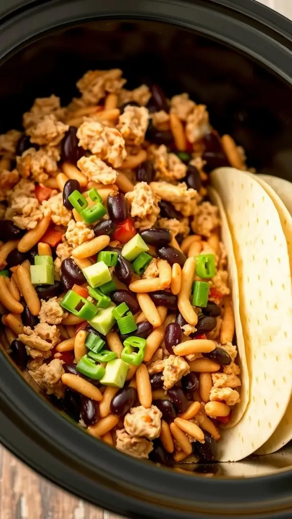 A delicious plate of turkey and black bean tacos with fresh toppings and lime wedges.