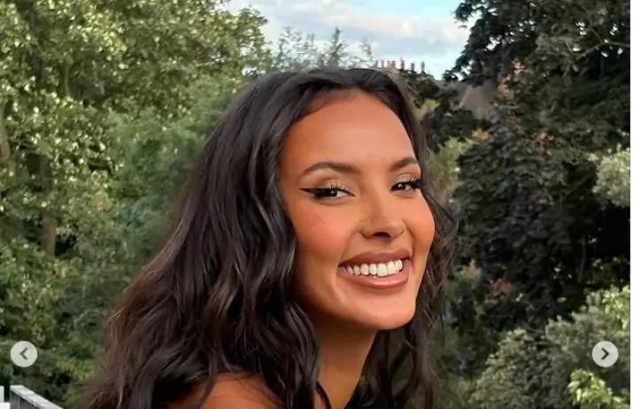 Maya Jama showed off her incredible figure in a plunging two-piece, featured multi-coloured stripes